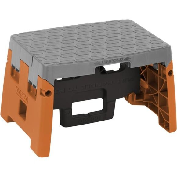 1 Step Molded Folding Step Stool, Type 1A, Black, Orange, and Gray - Picture 1 of 8